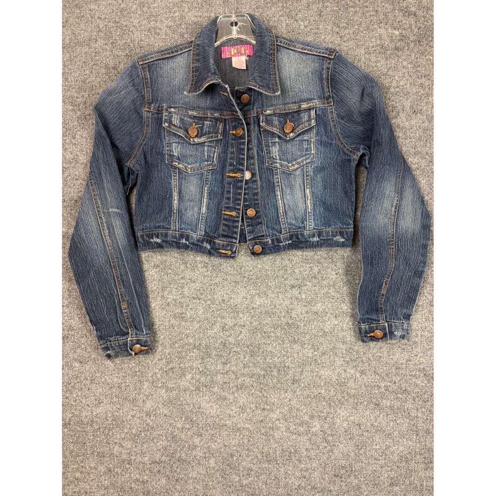 True Y2K Vintage Deb Cropped Denim Jean Jacket Dark Wash Stretch Large 90's EUC